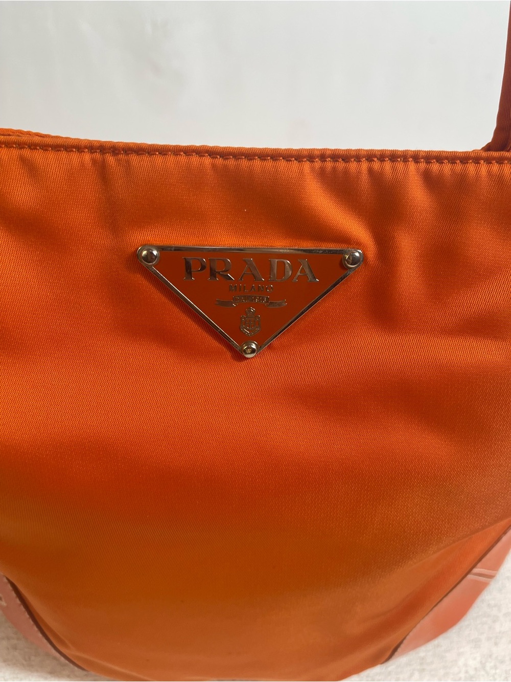 Prada VTG Tessuto Nylon Leather Orng Shldr Tote BagTriangle Logo, Authentic.#484 - Picture 2 of 9
